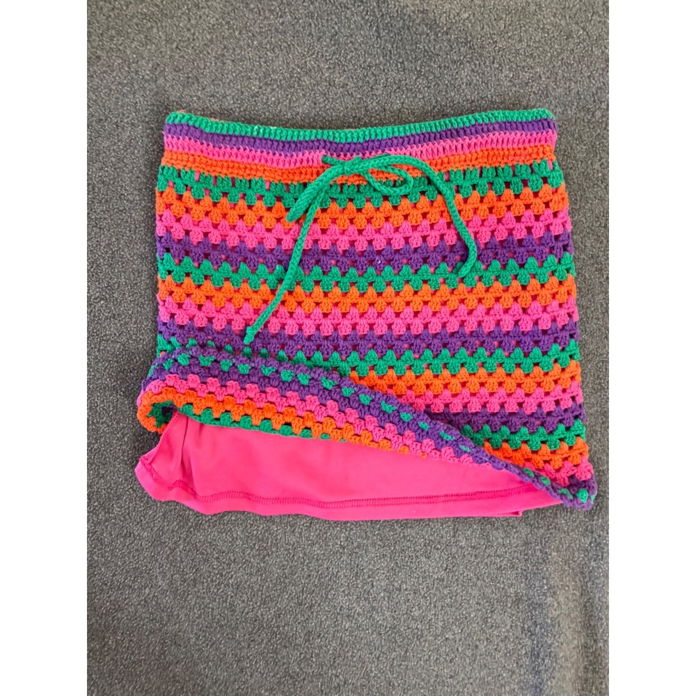 Handmade‎ Crochet Mini Skirt Womens M Multi Color Excellent Boho Granny Stitch - Picture 3 of 7